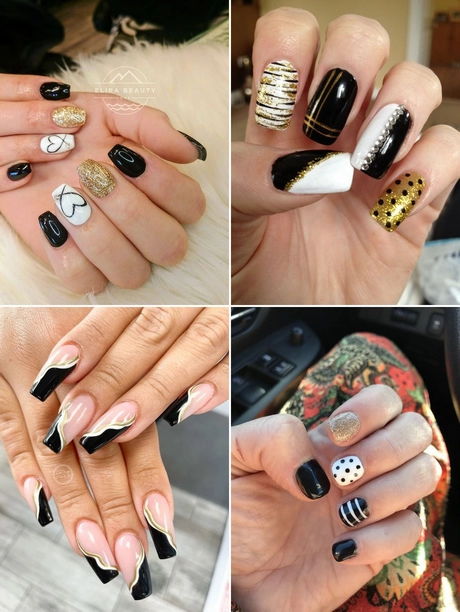 Black gold and white nail designs